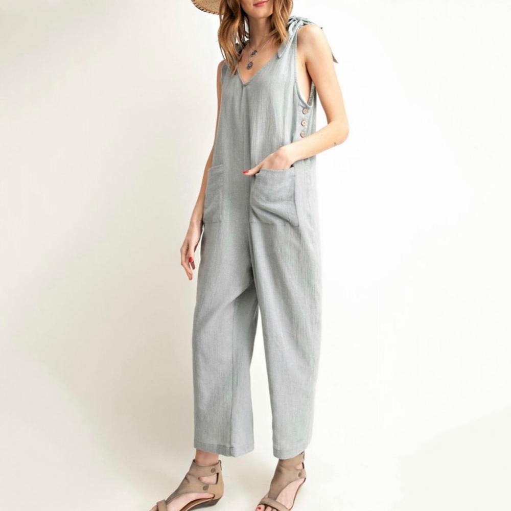 Vici Sage Stripe Linen Jumpsuit